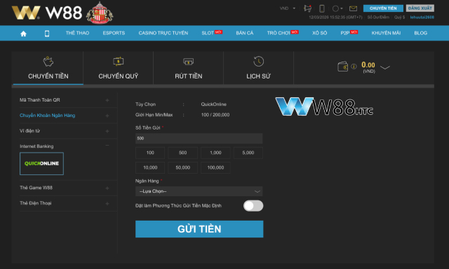 Hướng dẫn sử dụng Internet Banking để nạp tiền W88.