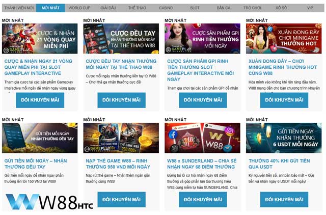 Tổng hợp các nhóm khuyến mãi W88 phổ biến 2026